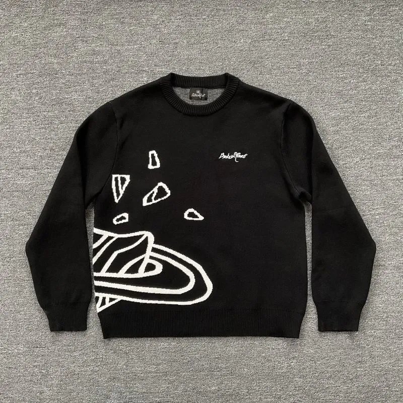 High quality planet jacquard embroidered round neck sweater