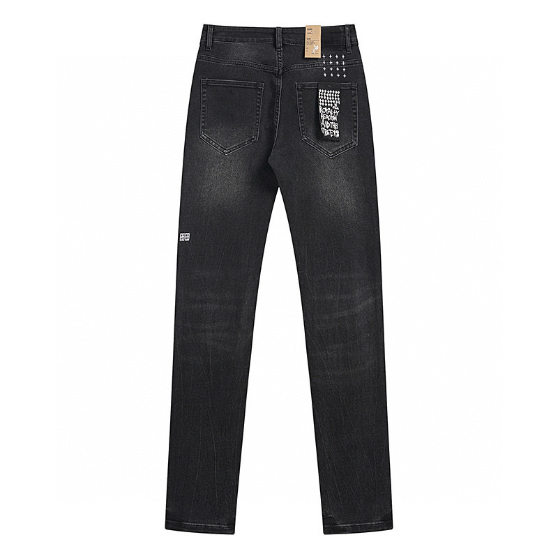 High quality, high street fashion brand splashed ink perforated small leg jeans