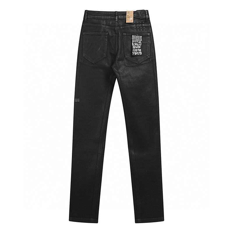 High quality, high street fashion brand splashed ink perforated small leg jeans