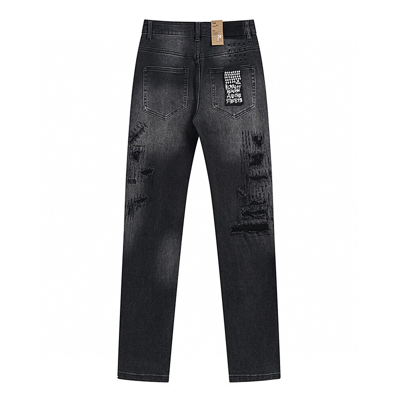 High quality, high street fashion brand splashed ink perforated small leg jeans