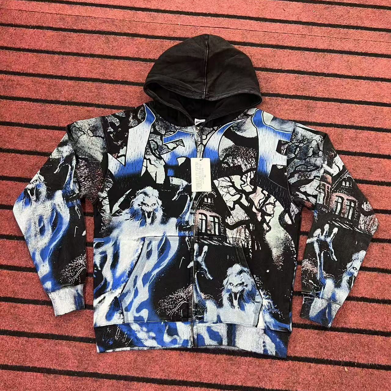American street style eagle print hooded sweatshirt