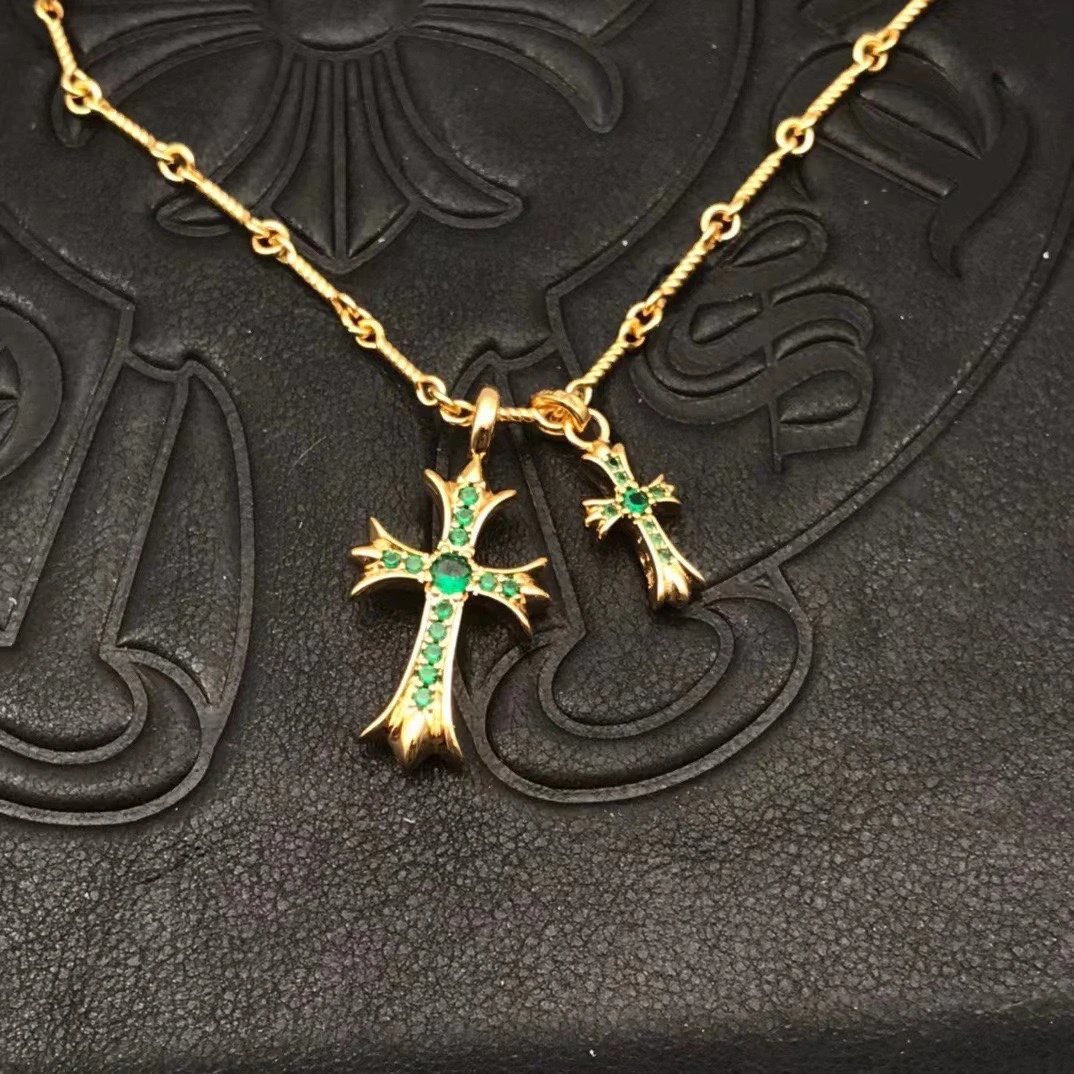 High quality diamond studded double cross necklace