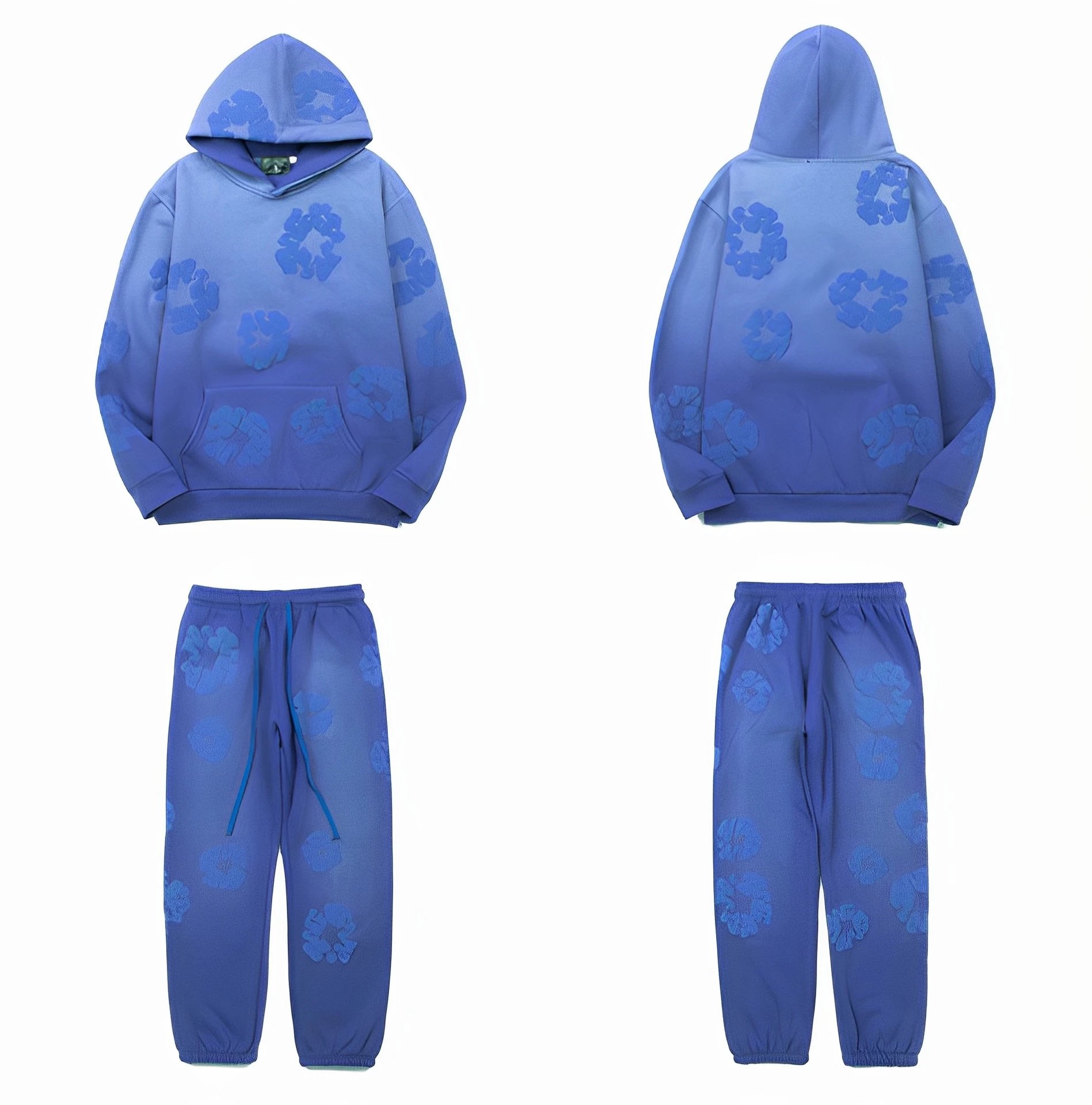 High quality gradient mud dyed cotton foam printed casual hoodie set