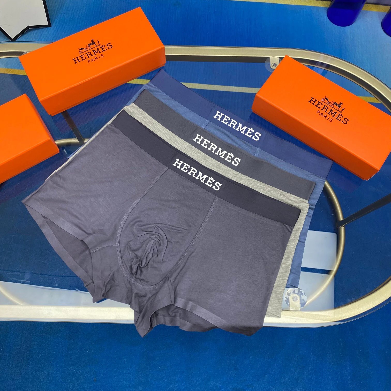 High quality men's underwear in a box of three, with a color selection of 12