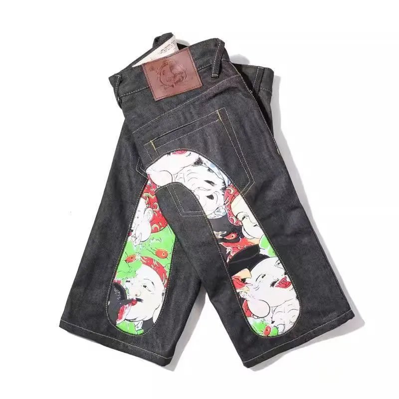 High quality printed five quarter denim shorts