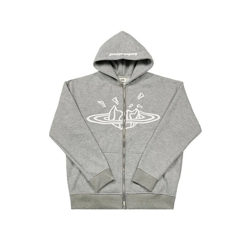 High quality foam printed cardigan hooded sweatshirt casual set