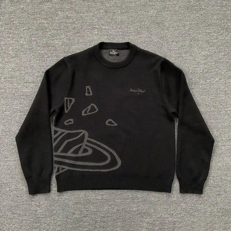 High quality planet jacquard embroidered round neck sweater