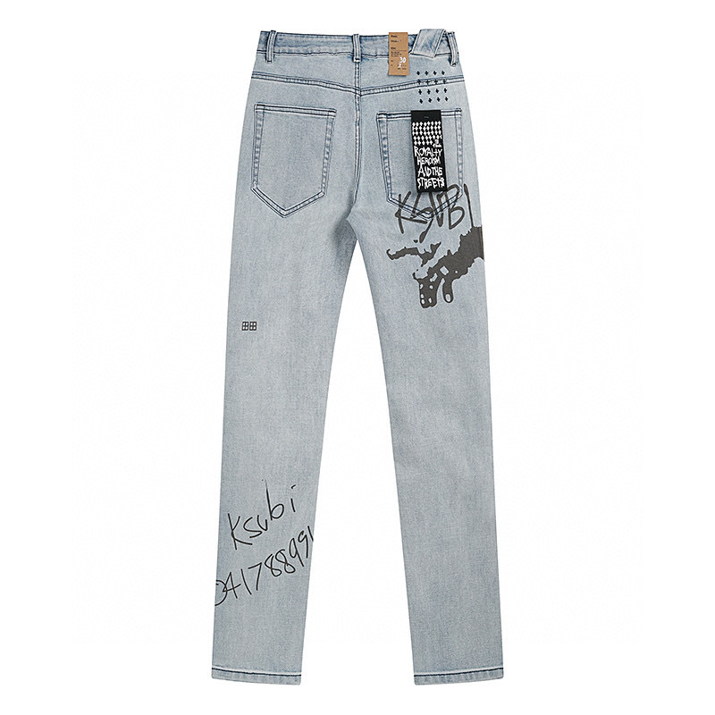 High quality, high street fashion brand splashed ink perforated small leg jeans
