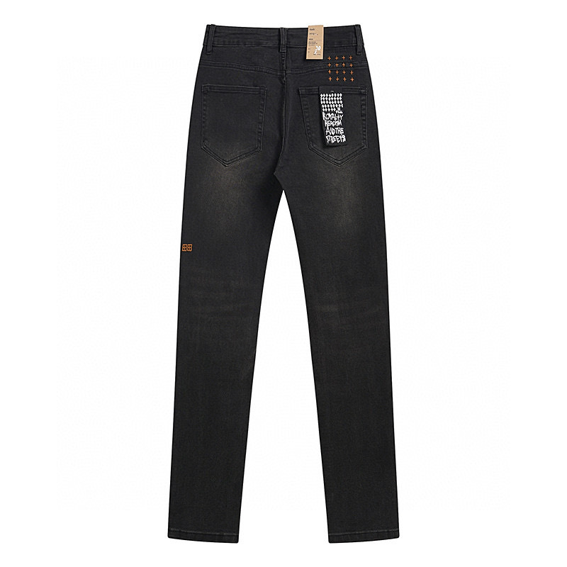 High quality, high street fashion brand splashed ink perforated small leg jeans