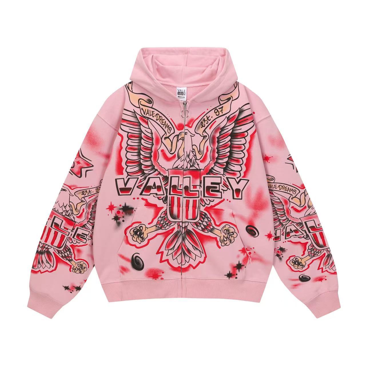 American street style eagle print hooded sweatshirt