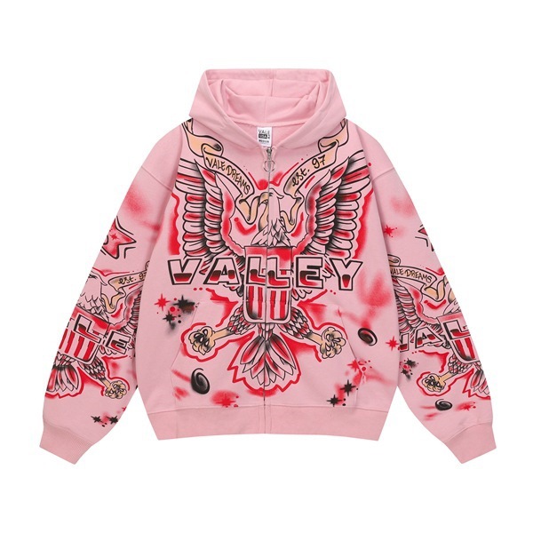 American street style eagle print hooded sweatshirt