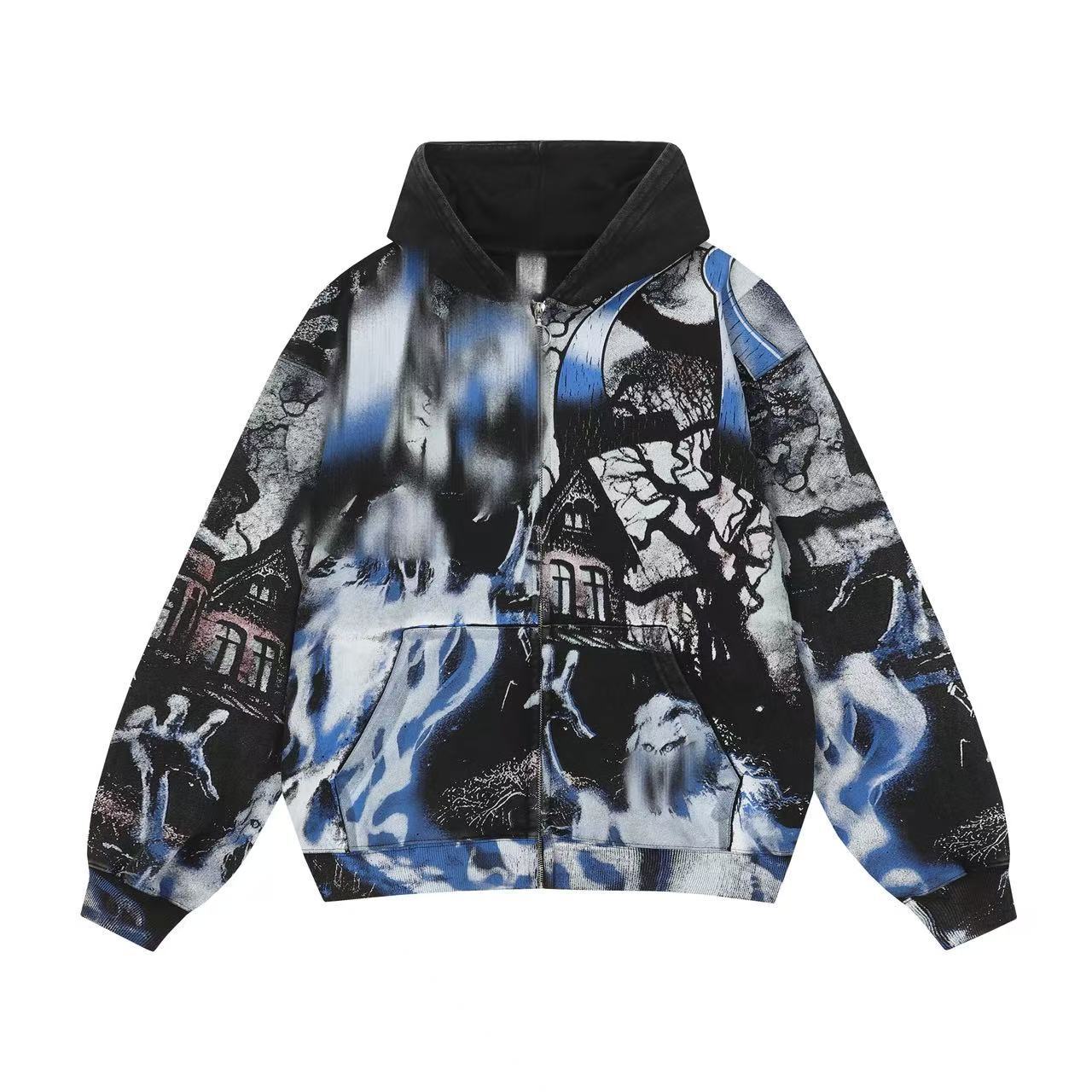 American street style eagle print hooded sweatshirt