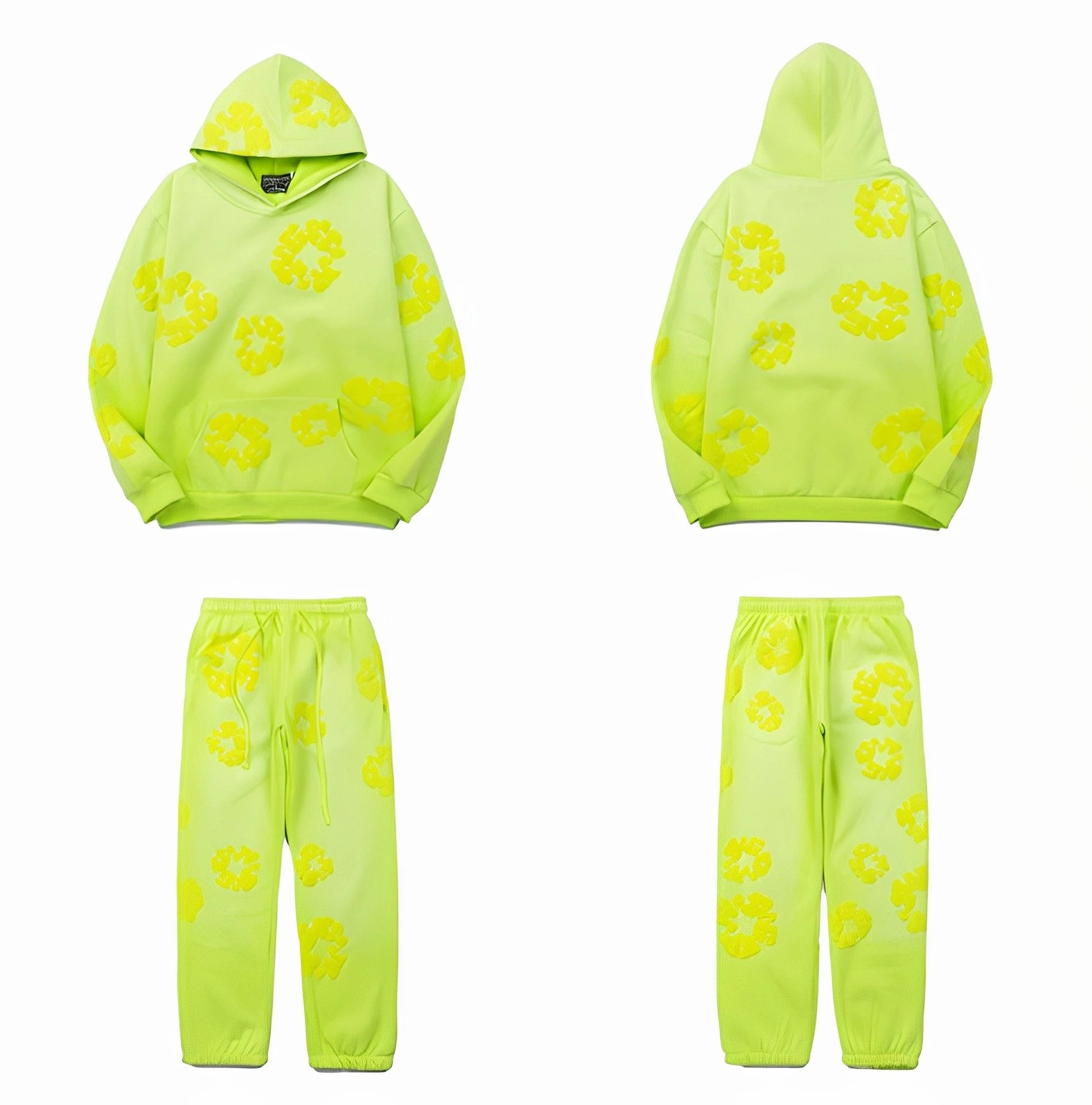 High quality gradient mud dyed cotton foam printed casual hoodie set