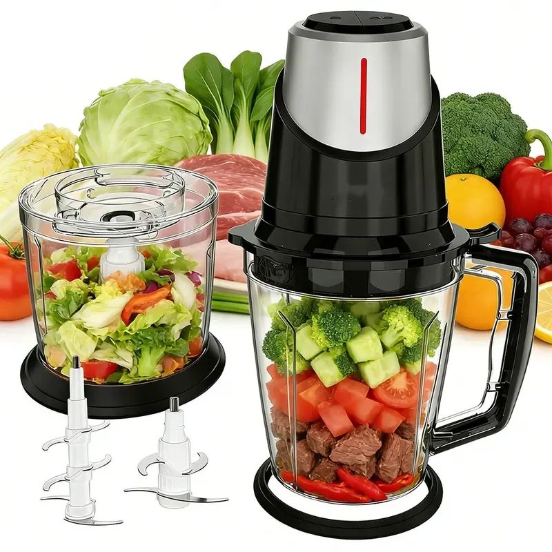 SPZTJK 2L Baby Food Processor & Meat Grinder - 2 Free Dishwasher-Safe Blades & Bowls, Pure Copper Motor for Homemade Puree/Nuts/Meat, BPA-Free & Quiet Design for Family Cooking