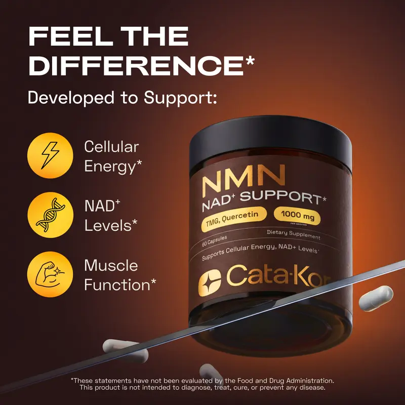 Cata-Kor NMN Supplement – 1000 mg | Quercetin | TMG | Resveratrol Complex – Supports Cellular Energy & NAD+ Levels - Vitamin Dietary Supplement Healthcare