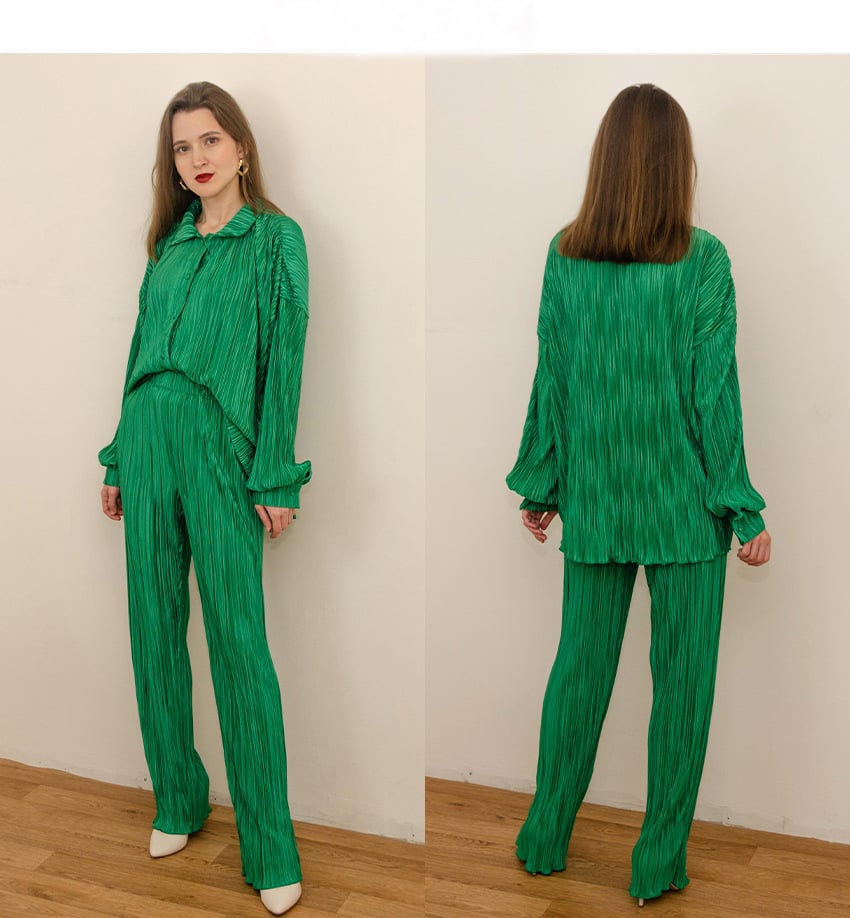 NEW Elegantes plissiertes zweiteiliges Set für Damen