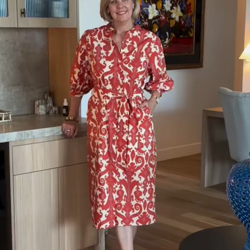 Elegantes Trendiges Druck Kleid für Damen in Rot