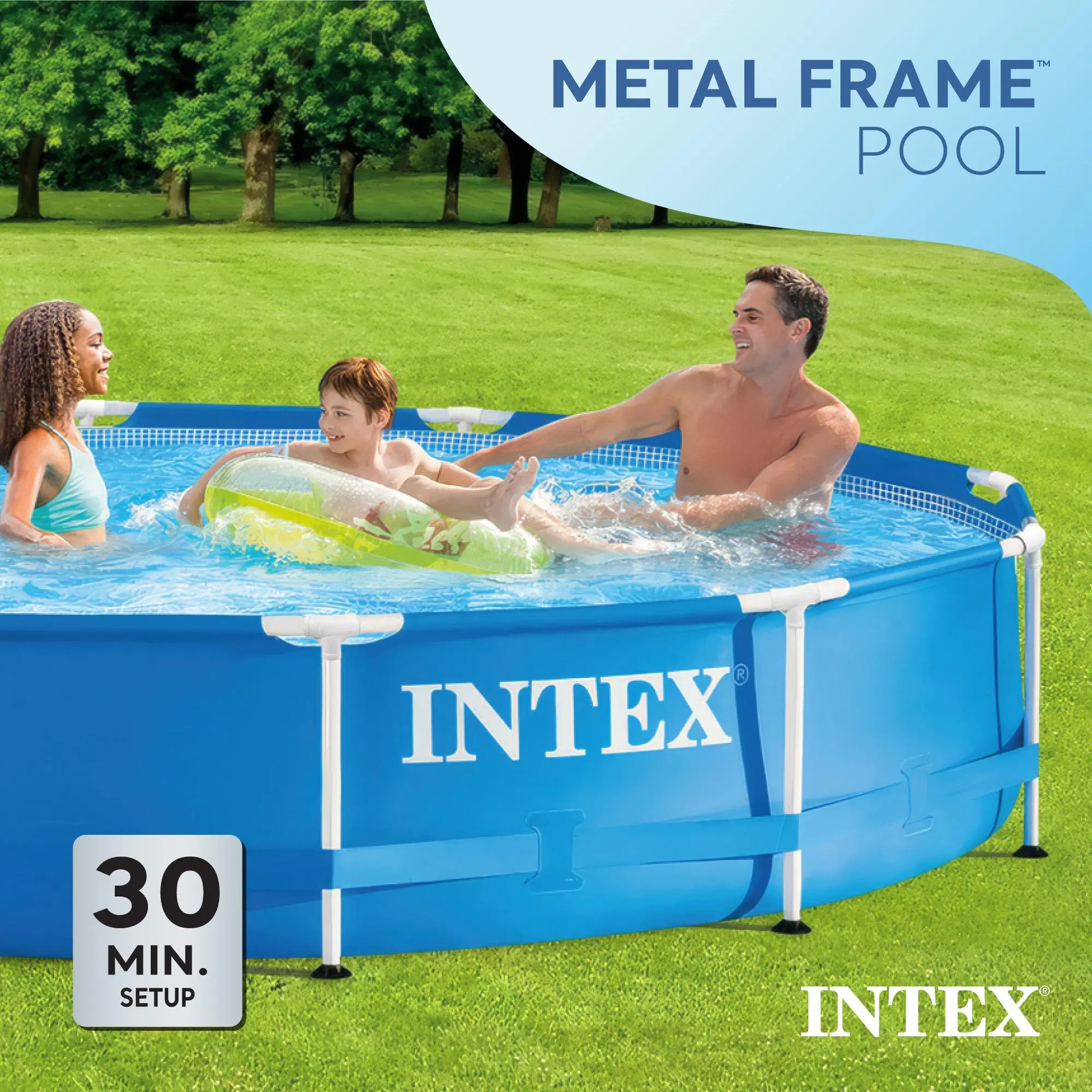 INTEX Round Metal Frame Above Ground Swimming Pool, Blue (POOL ONLY)
