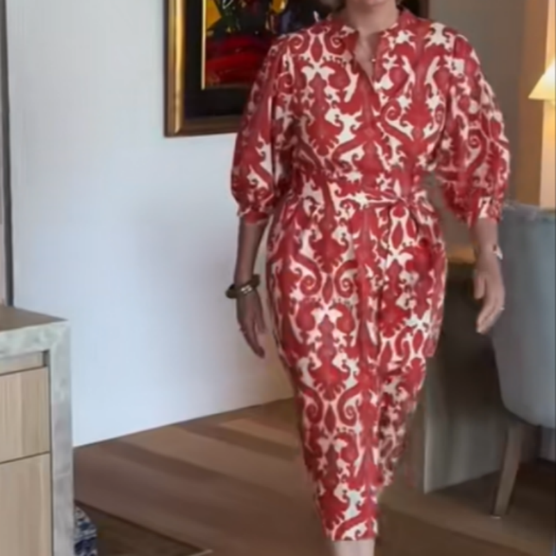 Elegantes Trendiges Druck Kleid für Damen in Rot