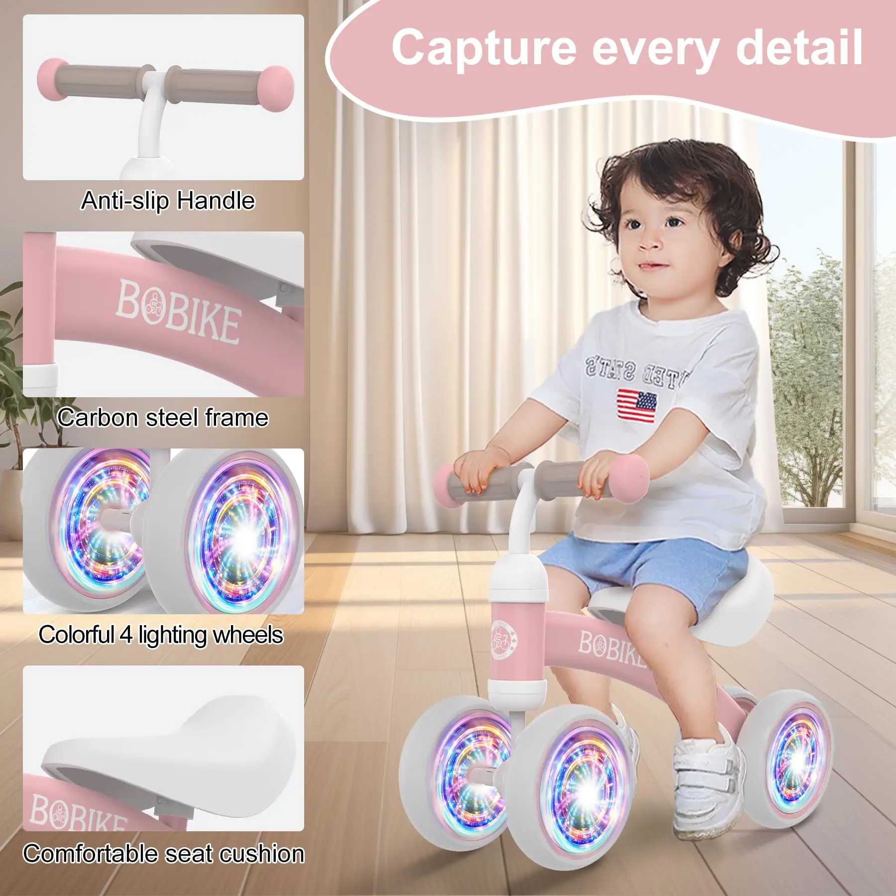 Bobike Baby Balance Bike Toy for kids, Colorful 4-Wheel No Pedal Bicycle for Toddlers, Best First Birthday Gift, Walker Toy for Boys & Girls