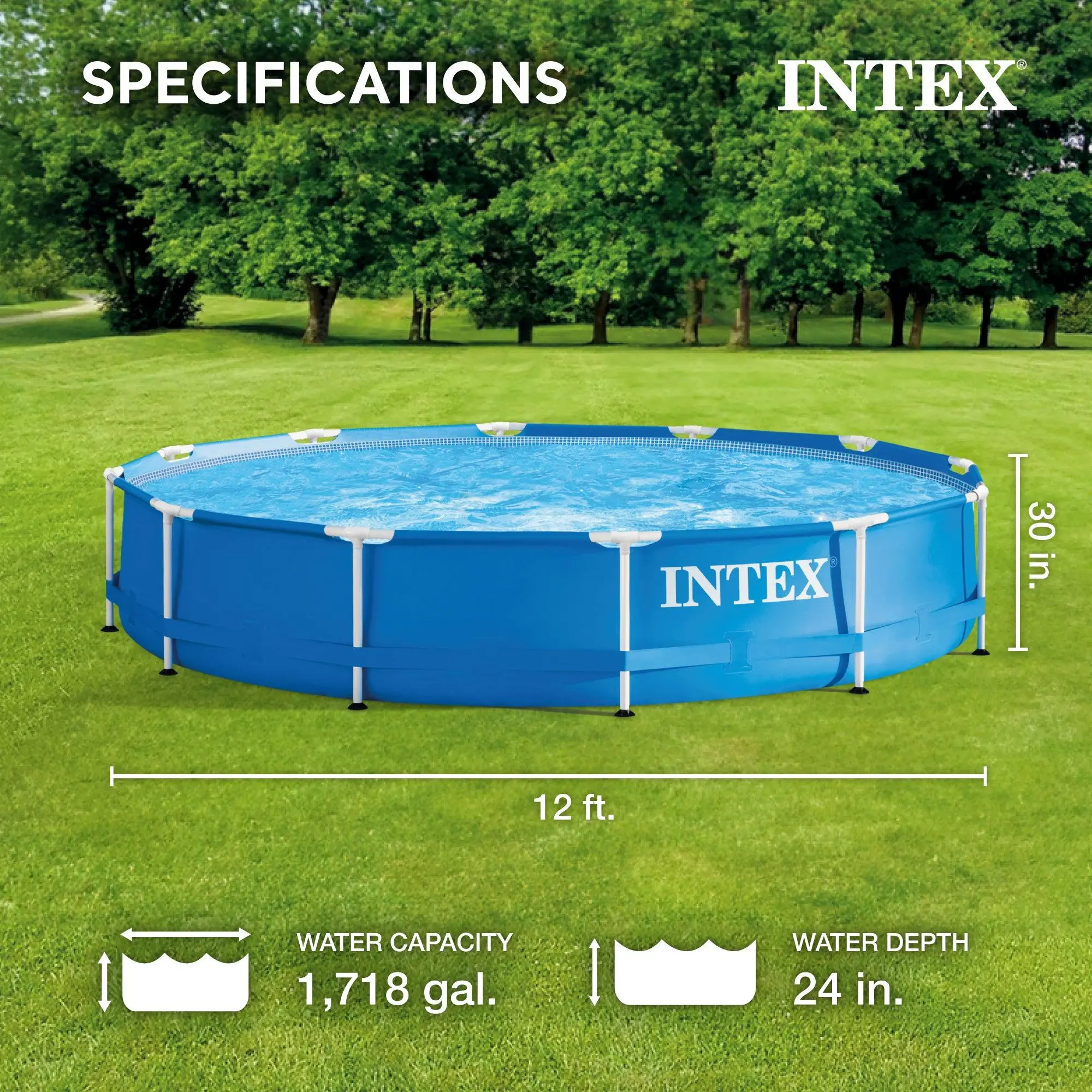 INTEX Round Metal Frame Above Ground Swimming Pool, Blue (POOL ONLY)