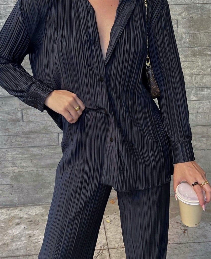 NEW Elegantes plissiertes zweiteiliges Set für Damen