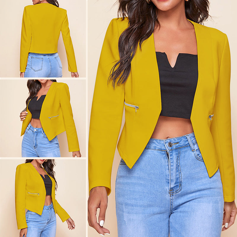 Lässiger Arbeitsblazer mit Reißverschlusstaschen für Frauen