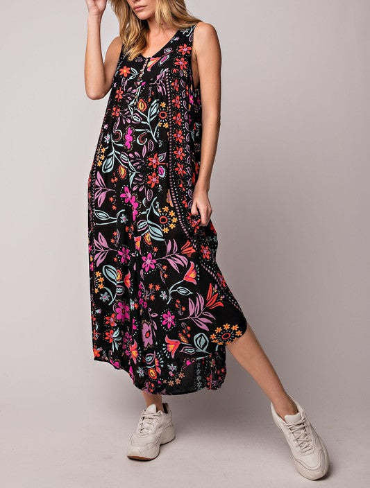 🔥HEISSER VERKAUF💃✨ Vintage Blumenmuster lockerer ärmelloser Jumpsuit