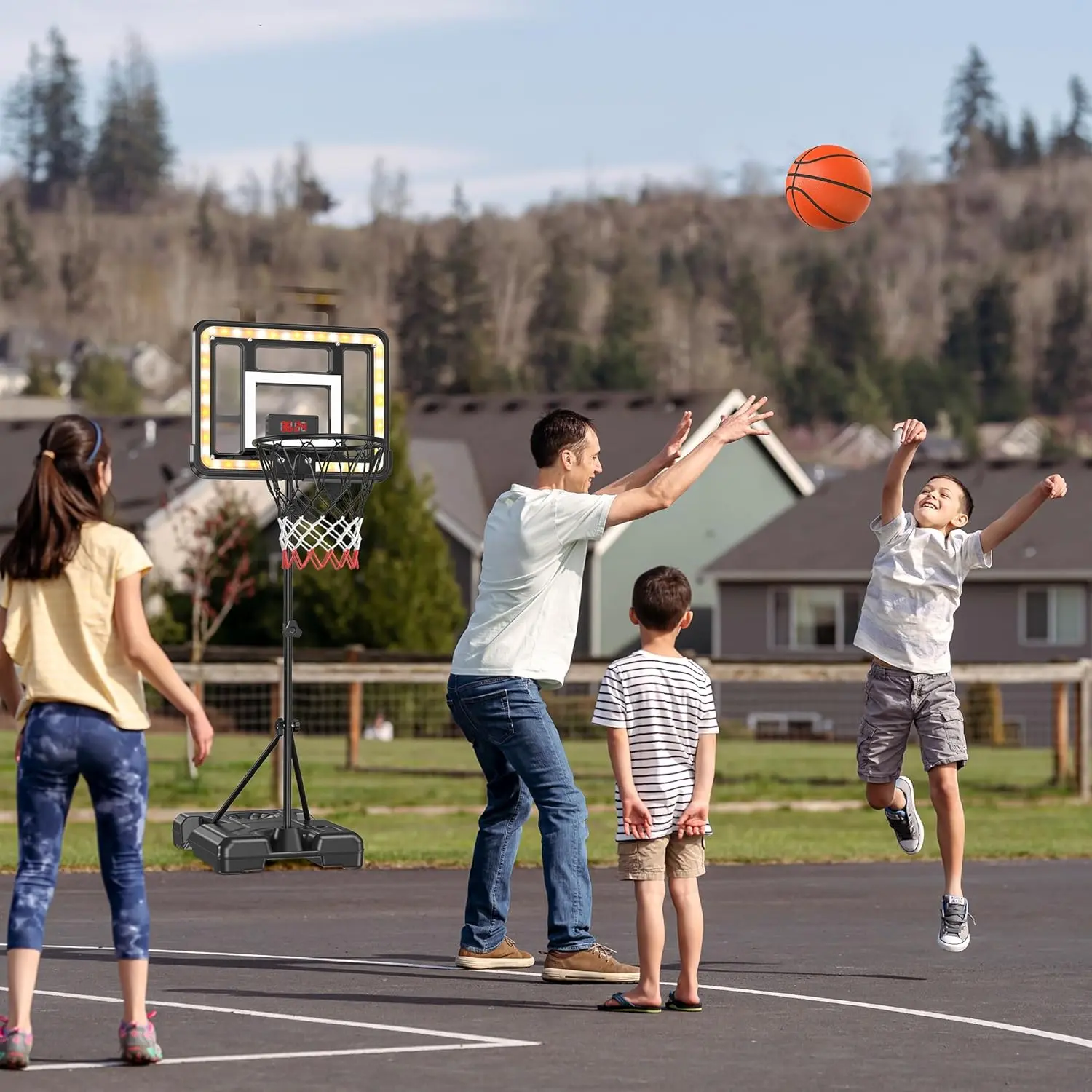 CuLiDing Kids 3ft to 5.8ft Height Adjustable Indoor Basketball Stand with Timer,Weatherproof Base for Outdoor Practice Portable Durable Fun Mother's Day Gift