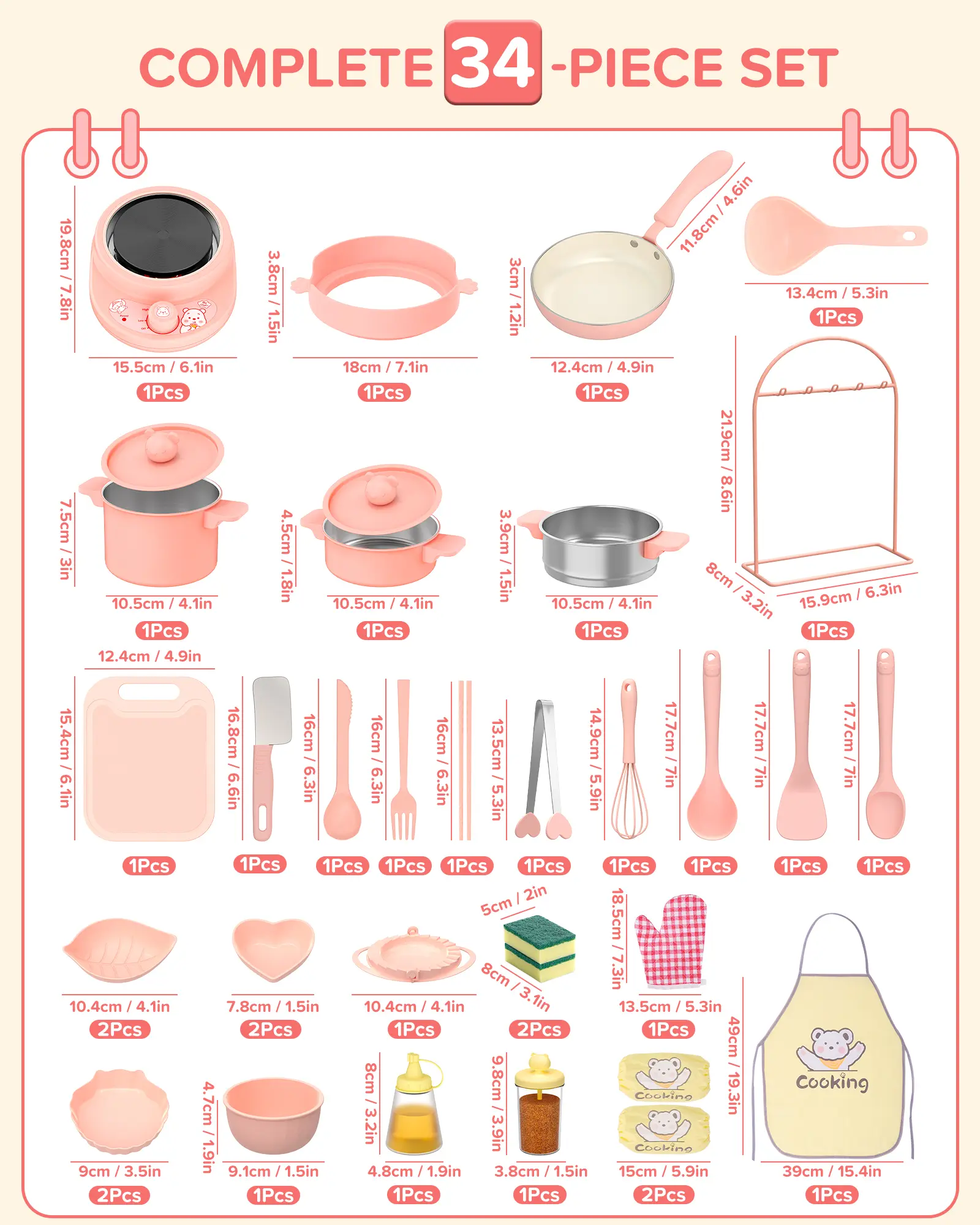 Kids Cooking Sets Real Pink Play Mini Kitchen, Safe Real Food Making Knife Set for Children 8-12 — Montessori Toy, Valentine’s Day Gift Ideas for Kids