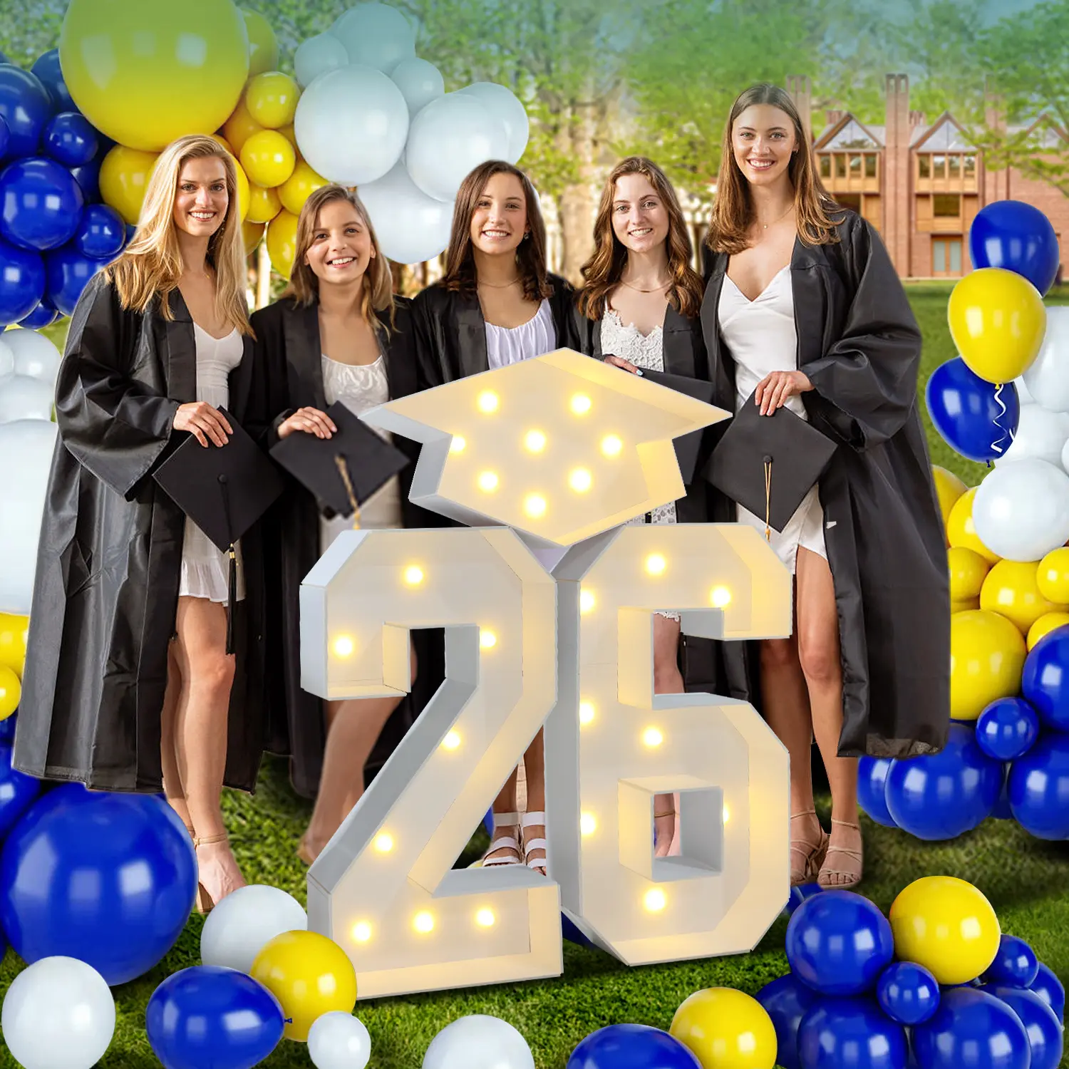 2026 Graduation Party DIY Decorations - 2.3FT Pre-Cut 2026/GRAD/26 Marquee Letter Sign with Light - DIY Mosaic Foam Board Includes Glue Gun Balloons for Kindergarten Preschool College Prom