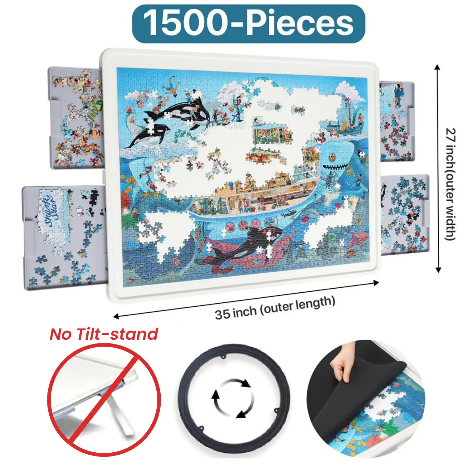 Playboda 1500 Pieces Rotating Plastic Puzzle Board with Drawers and Cover, Portable Jigsaw Puzzle Table for Adults, Lazy Susan Spinning Puzzle Boards (Patent Design) puzzle board Durable