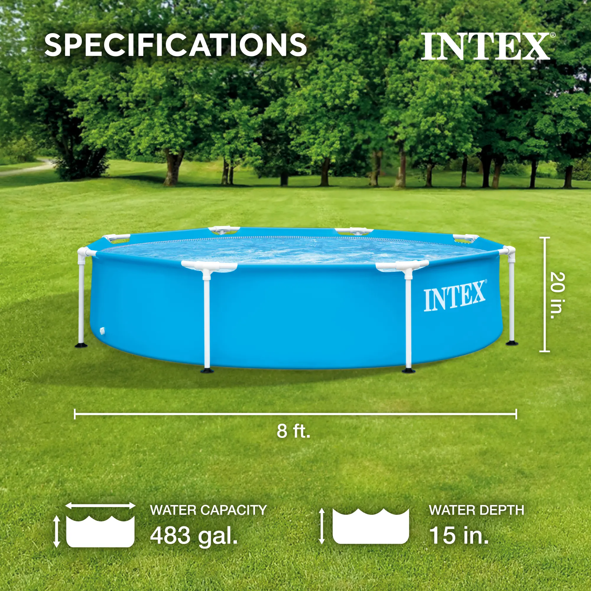 INTEX Round Metal Frame Above Ground Swimming Pool, Blue (POOL ONLY)