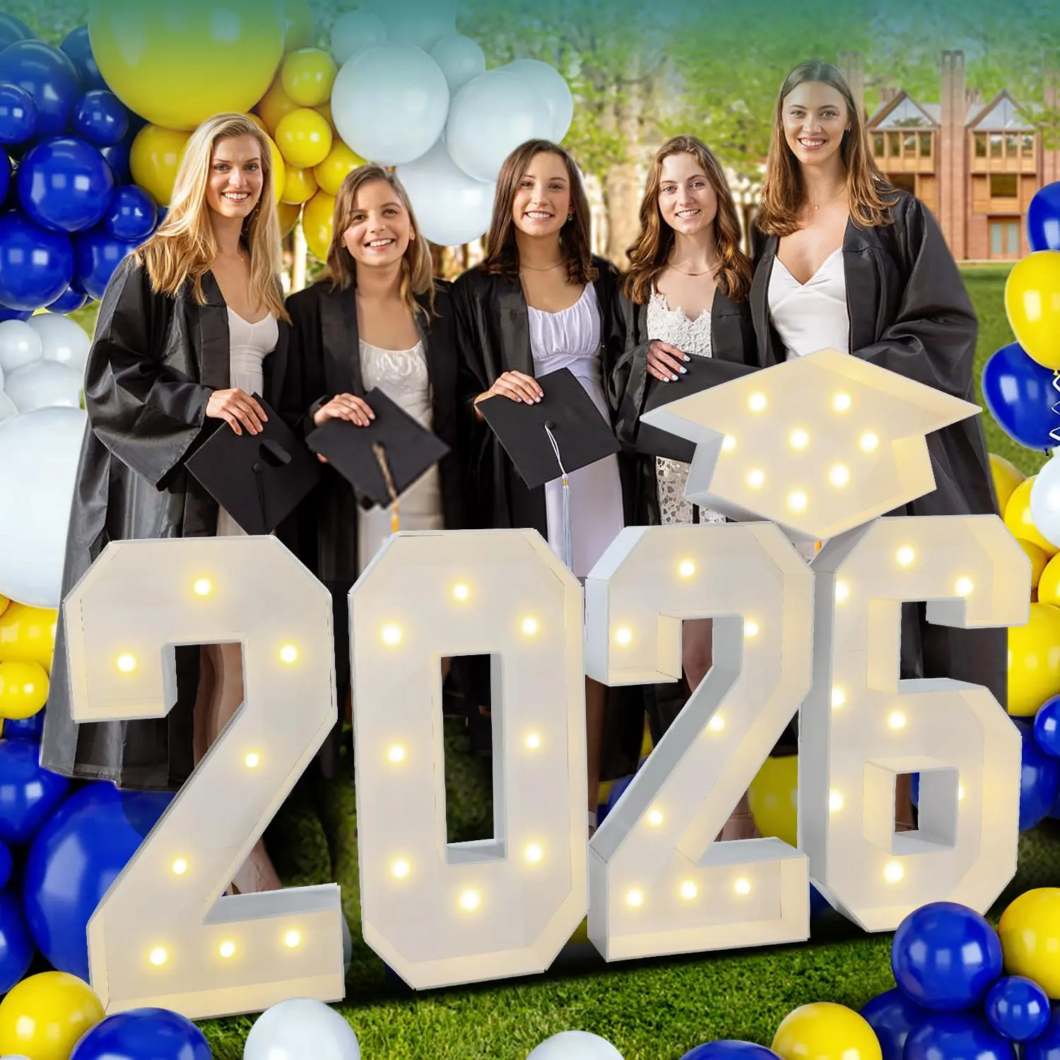 2026 Graduation Party DIY Decorations - 2.3FT Pre-Cut 2026/GRAD/26 Marquee Letter Sign with Light - DIY Mosaic Foam Board Includes Glue Gun Balloons for Kindergarten Preschool College Prom