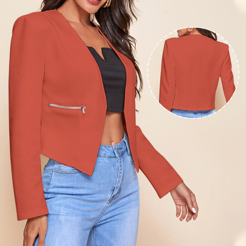 Lässiger Arbeitsblazer mit Reißverschlusstaschen für Frauen