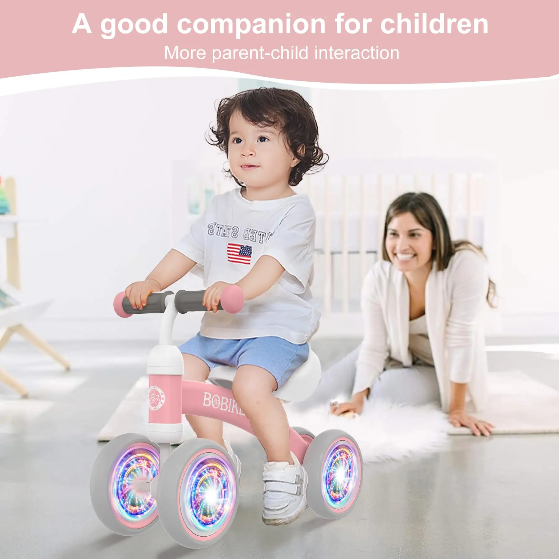 Bobike Baby Balance Bike Toy for kids, Colorful 4-Wheel No Pedal Bicycle for Toddlers, Best First Birthday Gift, Walker Toy for Boys & Girls