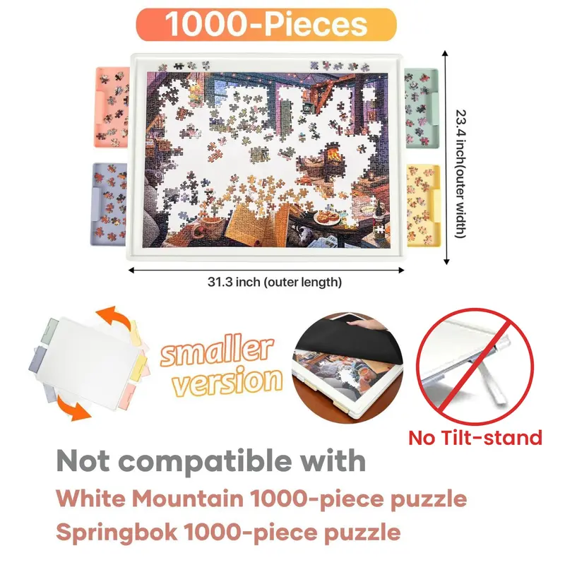 Playboda 1500 Pieces Rotating Plastic Puzzle Board with Drawers and Cover, Portable Jigsaw Puzzle Table for Adults, Lazy Susan Spinning Puzzle Boards (Patent Design) puzzle board Durable