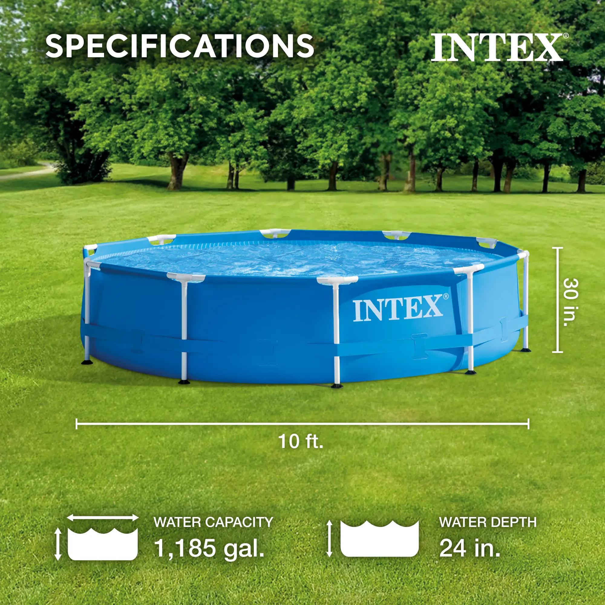 INTEX Round Metal Frame Above Ground Swimming Pool, Blue (POOL ONLY)