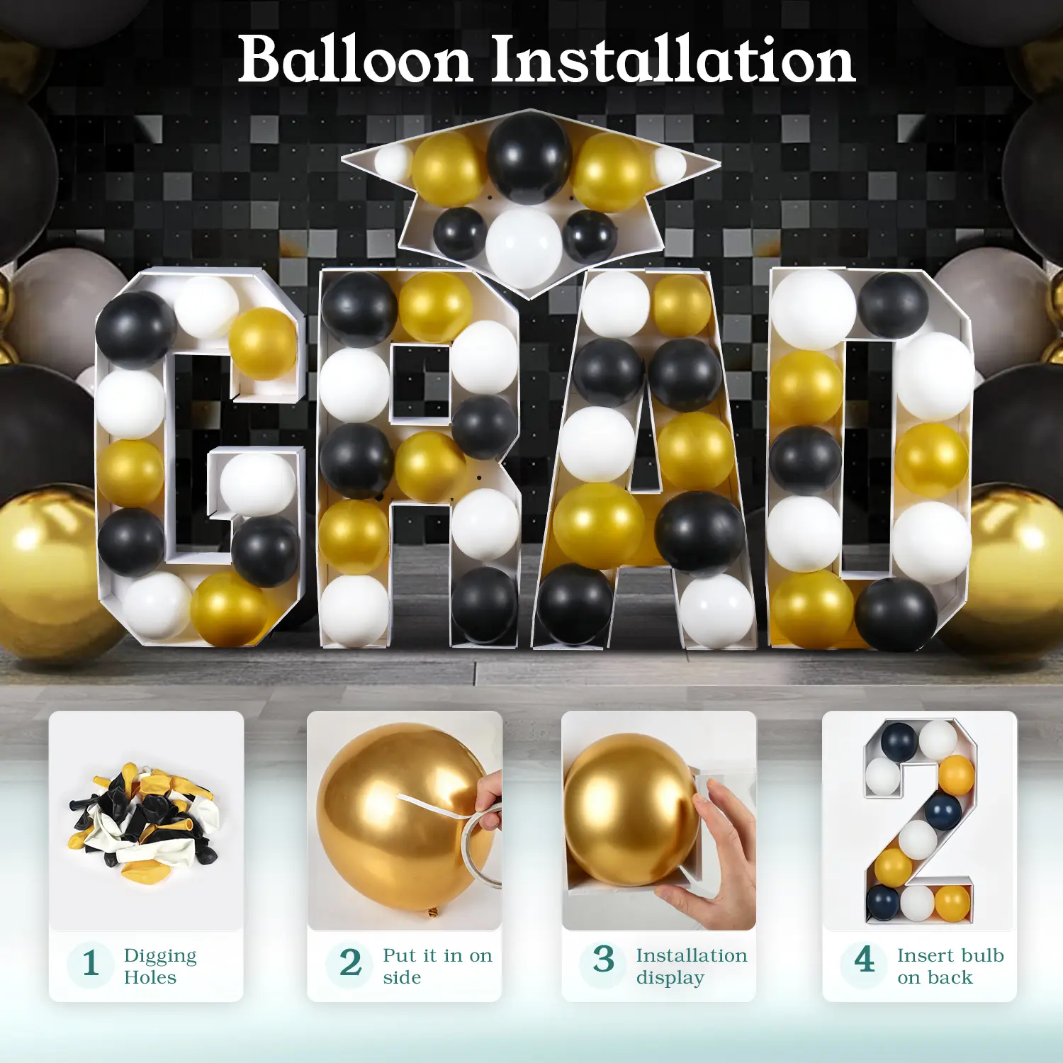 2026 Graduation Party DIY Decorations - 2.3FT Pre-Cut 2026/GRAD/26 Marquee Letter Sign with Light - DIY Mosaic Foam Board Includes Glue Gun Balloons for Kindergarten Preschool College Prom