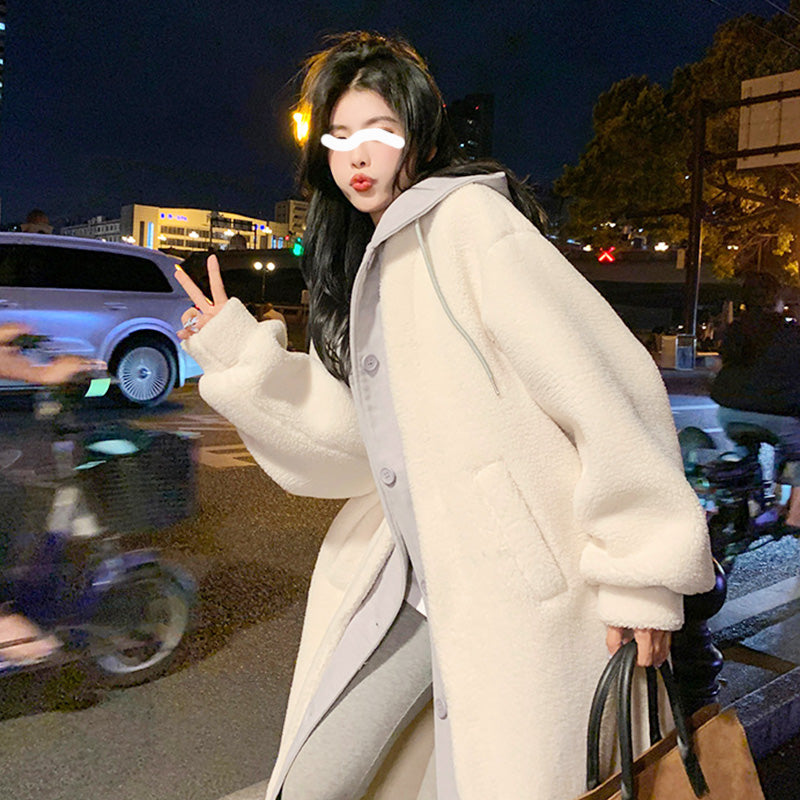 🔥✨HOT SALE🎅🎁Bestes Geschenk für sie 2-Layered Faux Lambswool Hooded Coat Jacket(42%OFF)