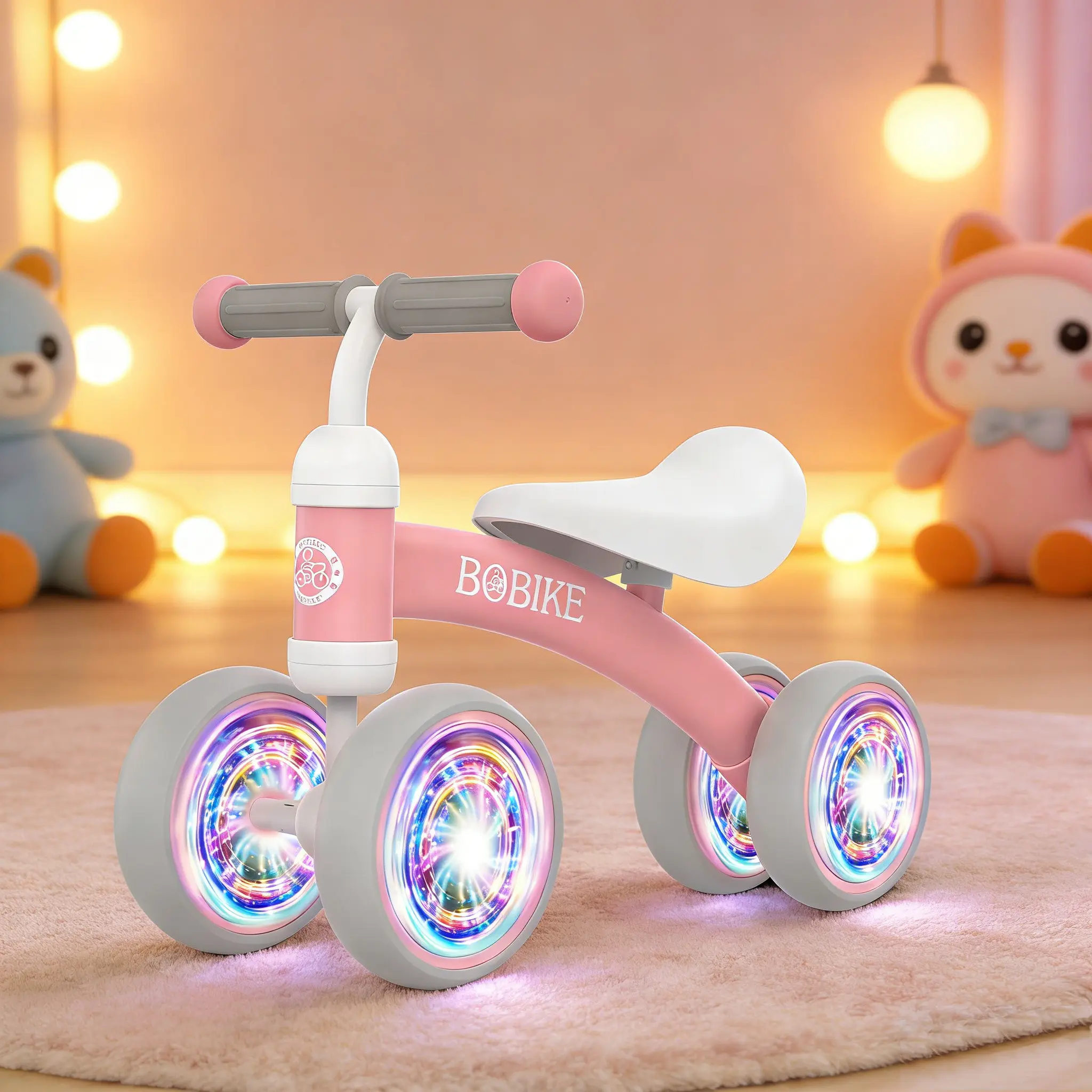 Bobike Baby Balance Bike Toy for kids, Colorful 4-Wheel No Pedal Bicycle for Toddlers, Best First Birthday Gift, Walker Toy for Boys & Girls