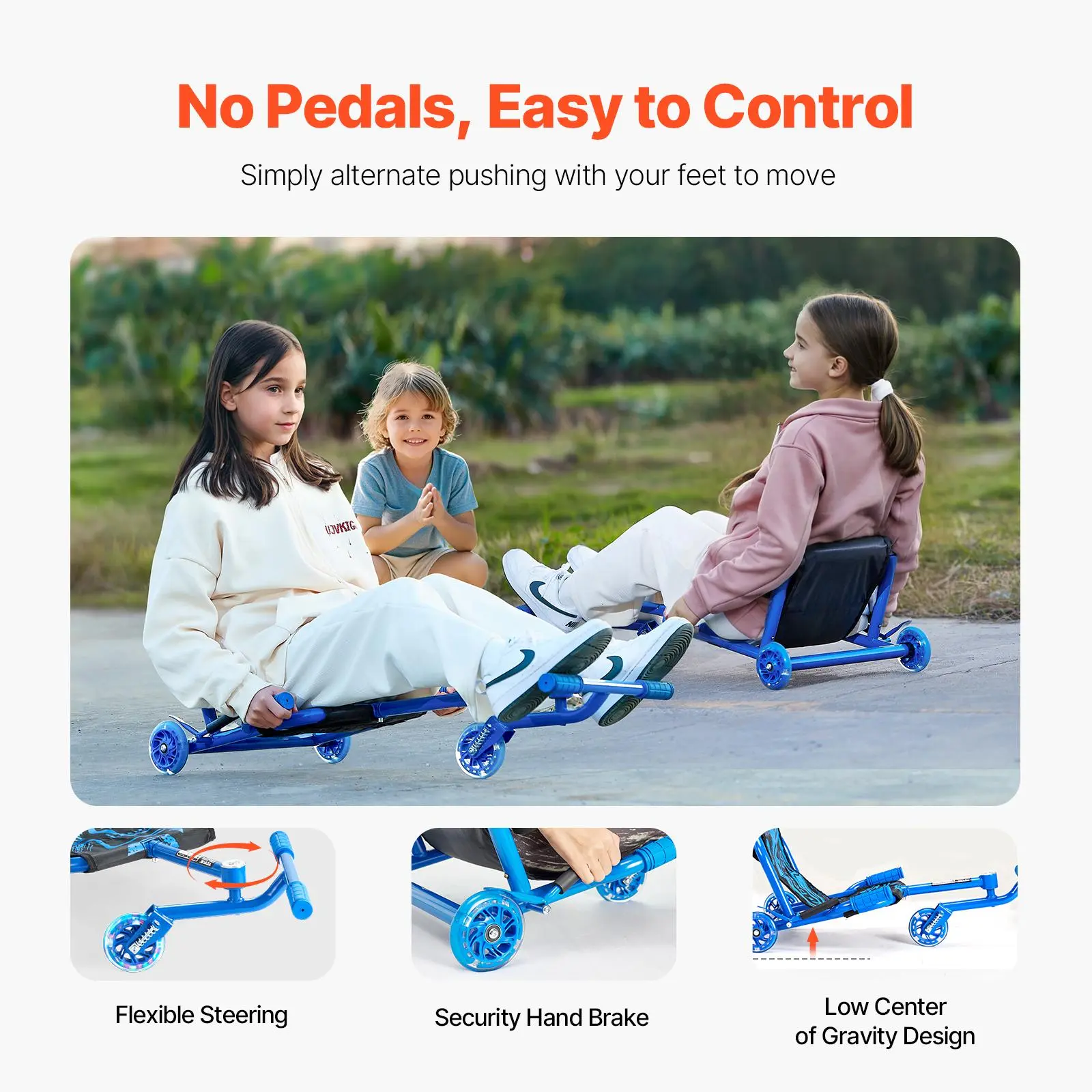 VEVOR Ride on Scooter, Load Capacity of 198 lbs, Swing Side-to-Side for Amazing Ride Powered by Zig-Zag Motion, Ride on Drifting Toy for Ages 10+, Rides on Any Hard Surface for Indoor & Outdoor, Blue