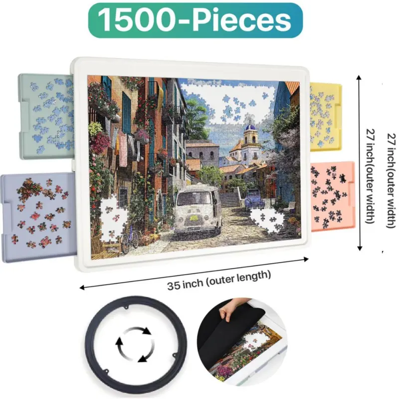 Playboda 1500 Pieces Rotating Plastic Puzzle Board with Drawers and Cover, Portable Jigsaw Puzzle Table for Adults, Lazy Susan Spinning Puzzle Boards (Patent Design) puzzle board Durable