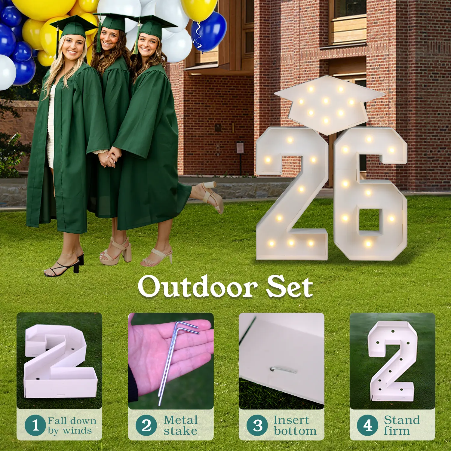 2026 Graduation Party DIY Decorations - 2.3FT Pre-Cut 2026/GRAD/26 Marquee Letter Sign with Light - DIY Mosaic Foam Board Includes Glue Gun Balloons for Kindergarten Preschool College Prom