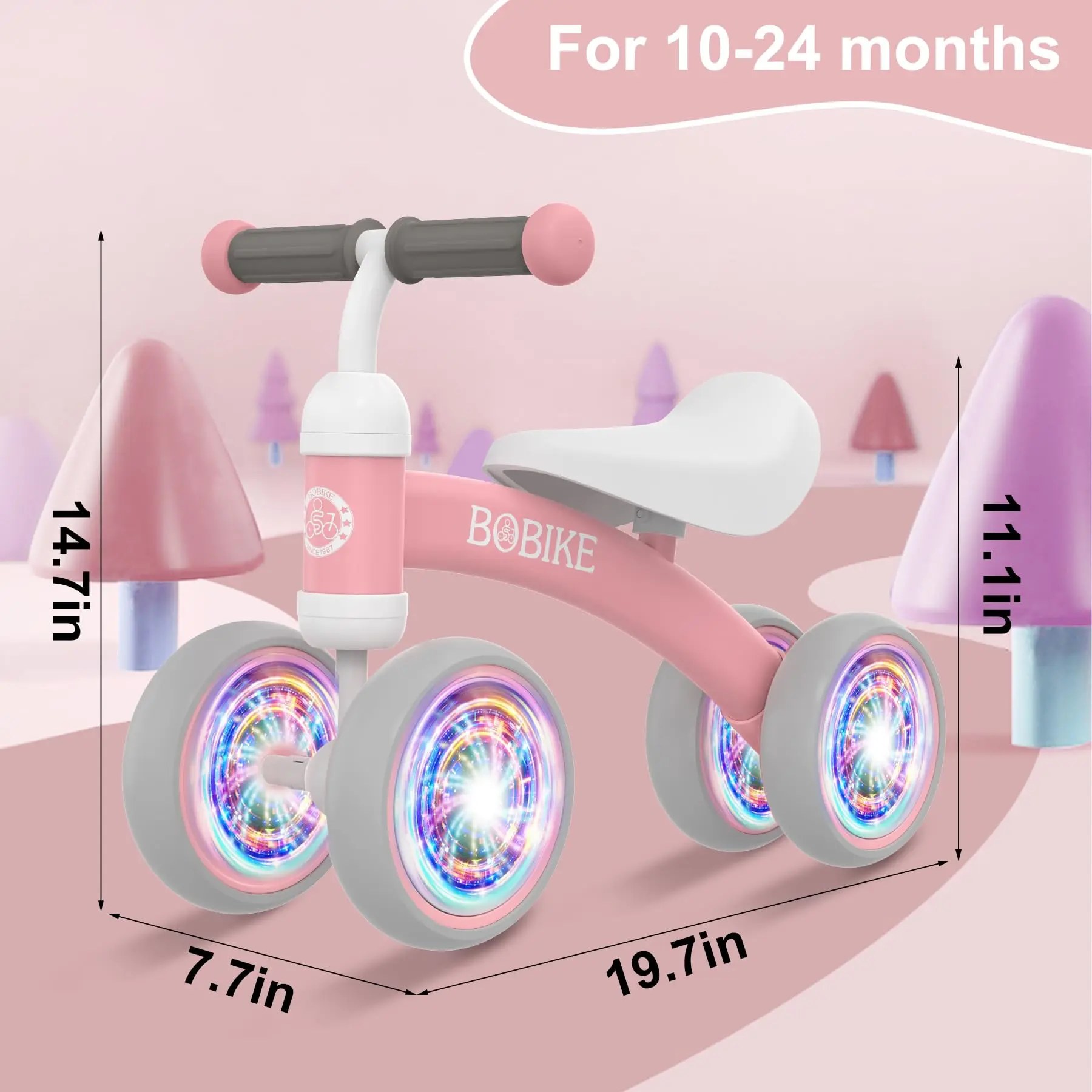 Bobike Baby Balance Bike Toy for kids, Colorful 4-Wheel No Pedal Bicycle for Toddlers, Best First Birthday Gift, Walker Toy for Boys & Girls