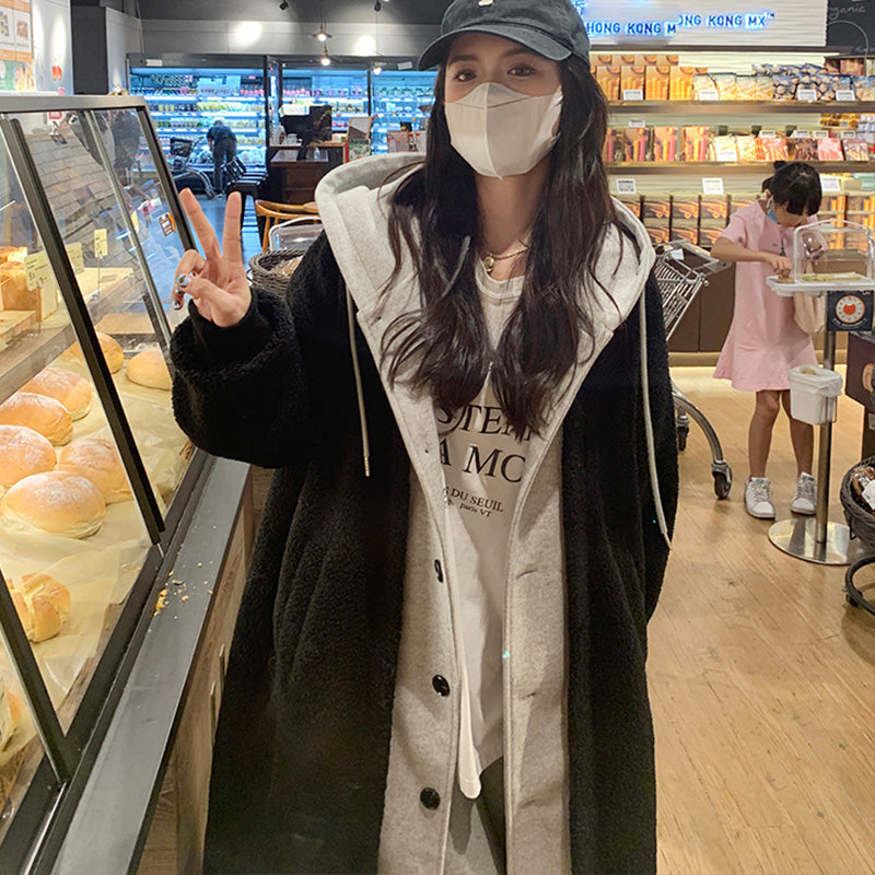 🔥✨HOT SALE🎅🎁Bestes Geschenk für sie 2-Layered Faux Lambswool Hooded Coat Jacket(42%OFF)