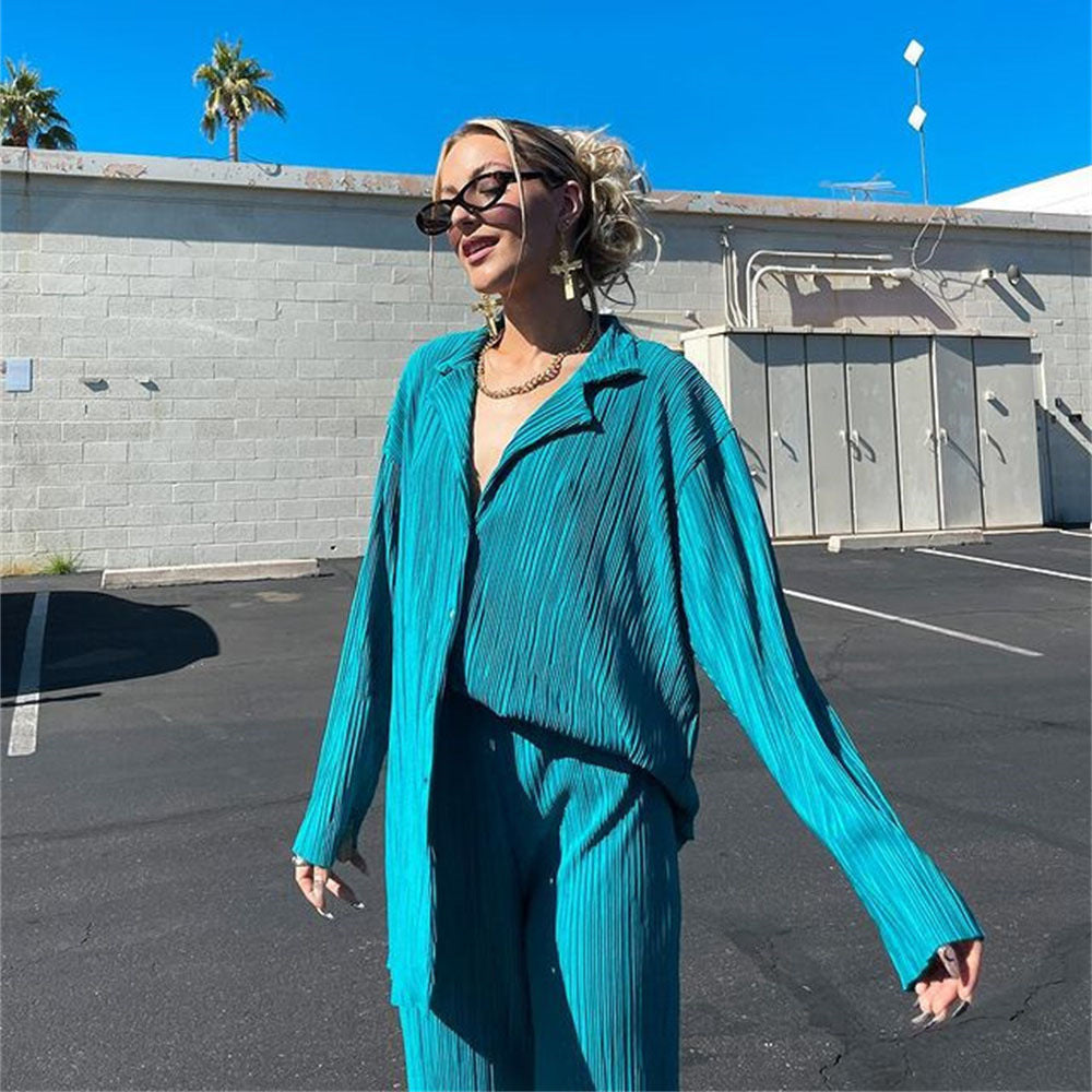 NEW Elegantes plissiertes zweiteiliges Set für Damen