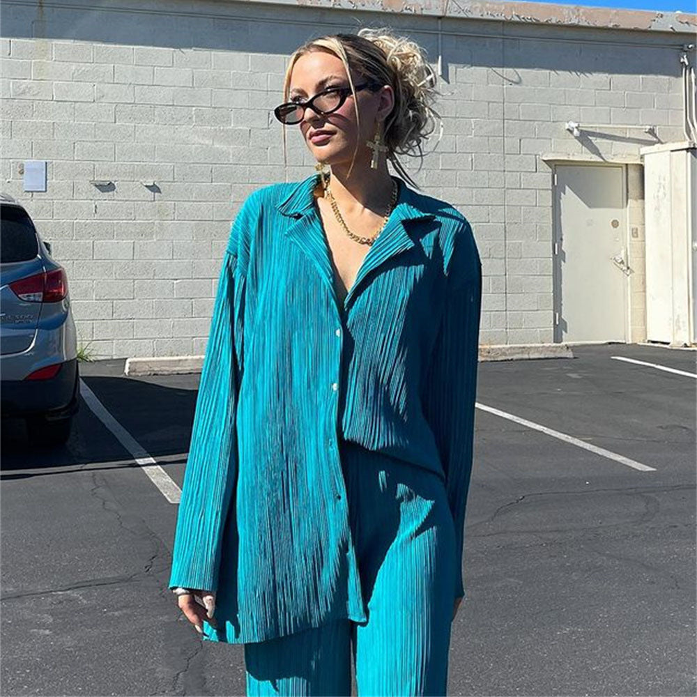 NEW Elegantes plissiertes zweiteiliges Set für Damen