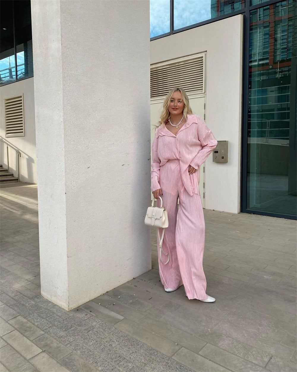 NEW Elegantes plissiertes zweiteiliges Set für Damen