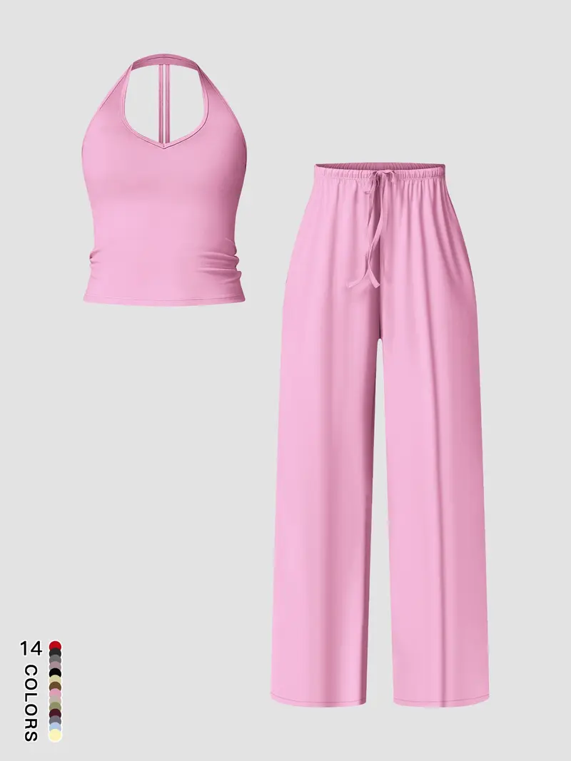 Women's Quick-Dry Sports Tank Top, Casual High-Waisted Bell Bottoms, Comfortable Sporty, Workout Sets, All-Season Plain Style
